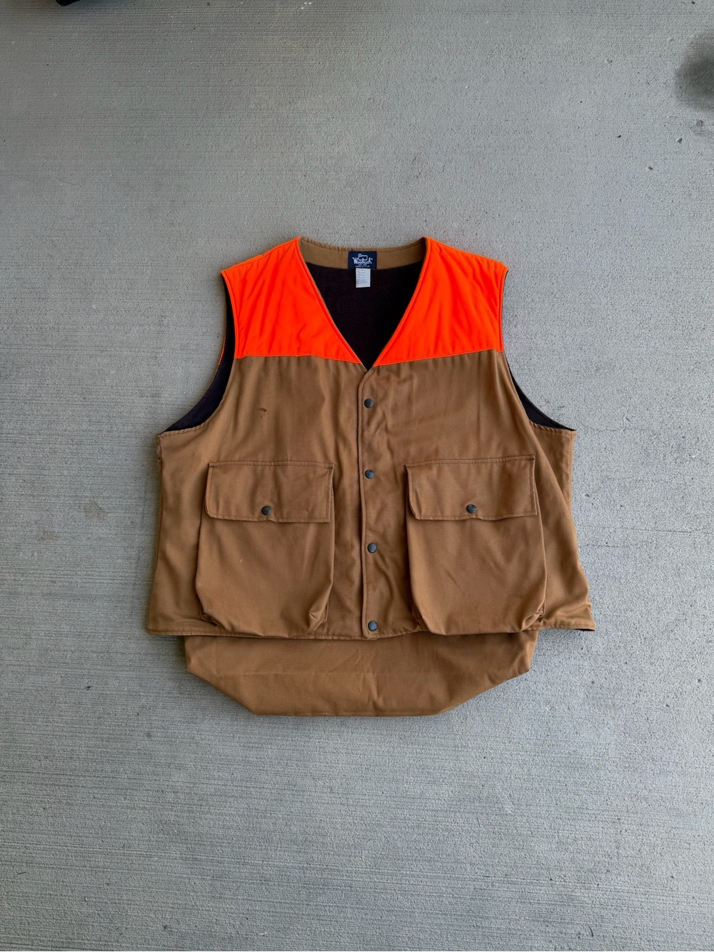 Vintage 80s Woolrich Field Hunting Vest Orange Brown Style 665 Size XXL USA Made